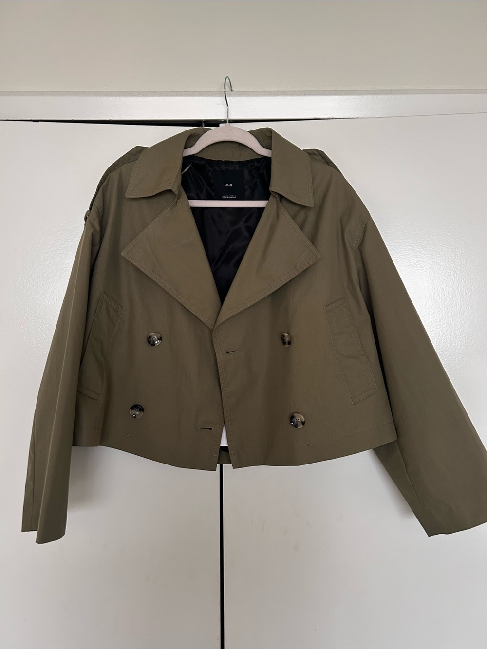 Mango Cropped Olive Trench Coat